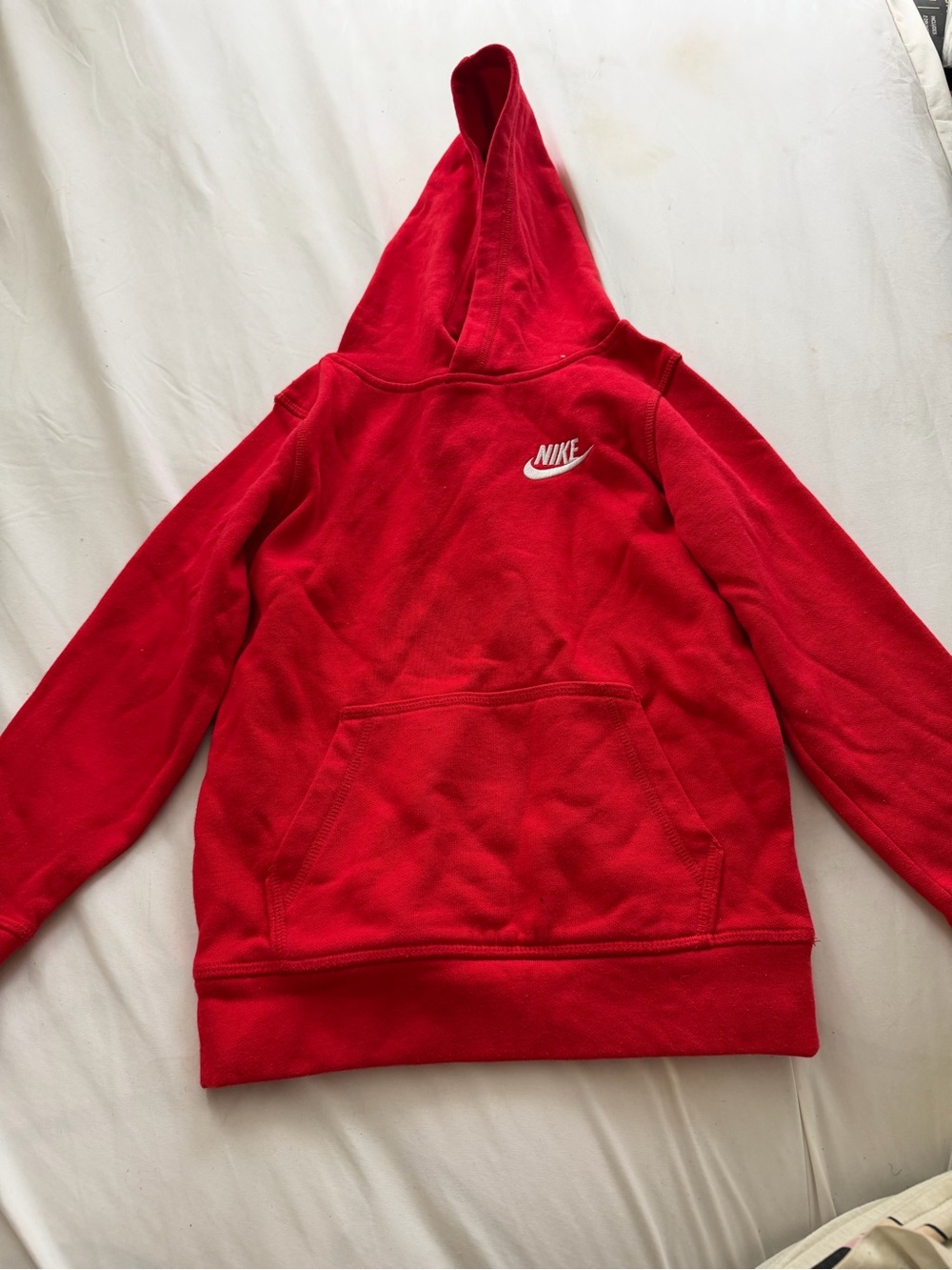 Nike Kids Red Pullover Hoodie with White Swoosh